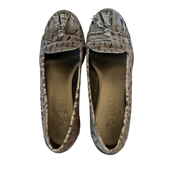 Talbots lizard leather tassel loafers 1" heels black rubber soles womens size 6B - Picture 4 of 10